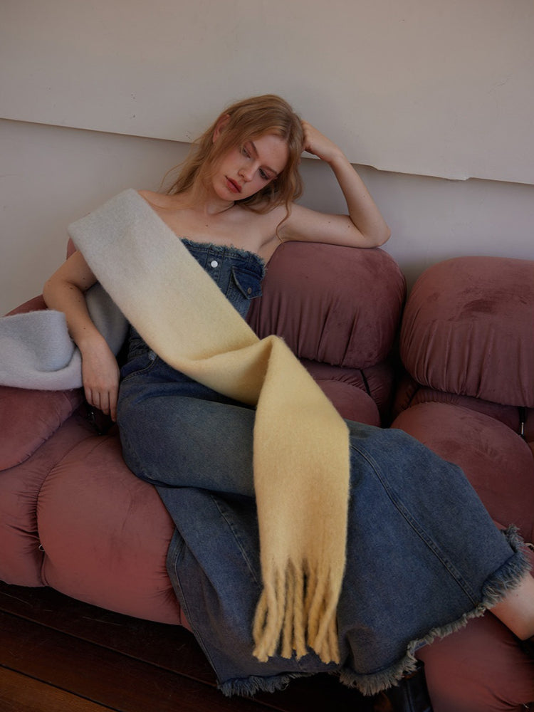 Oversized gradient wool blend scarf with fringed edges - View 9 | TEVQA