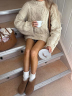 Chunky cable knit sweater with crew neck and bell sleeves - View 7 | TEVQA