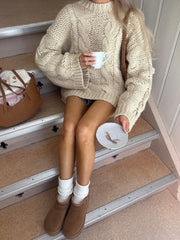 Dreamy Pink Chunky Cable Knit Sweater - TEVQA
