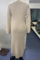 Cream Textured Knit Bell Sleeve Maxi Dress - View 6 | TEVQA