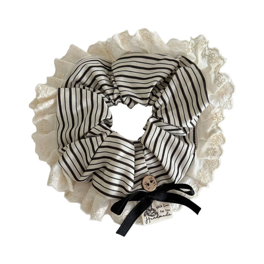 Classic Preppy Stripe Scrunchie (Lace or Bow Style)