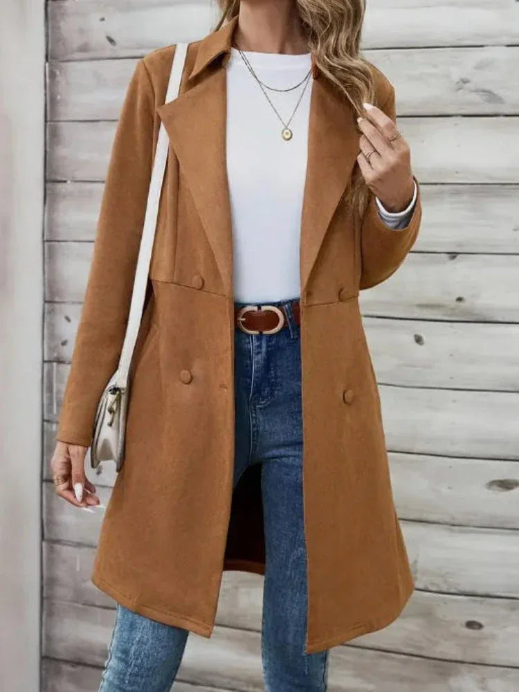 The Harper Faux Suede Mid-Length Coat - TEVQA