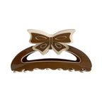 Brown and cream bow claw clip