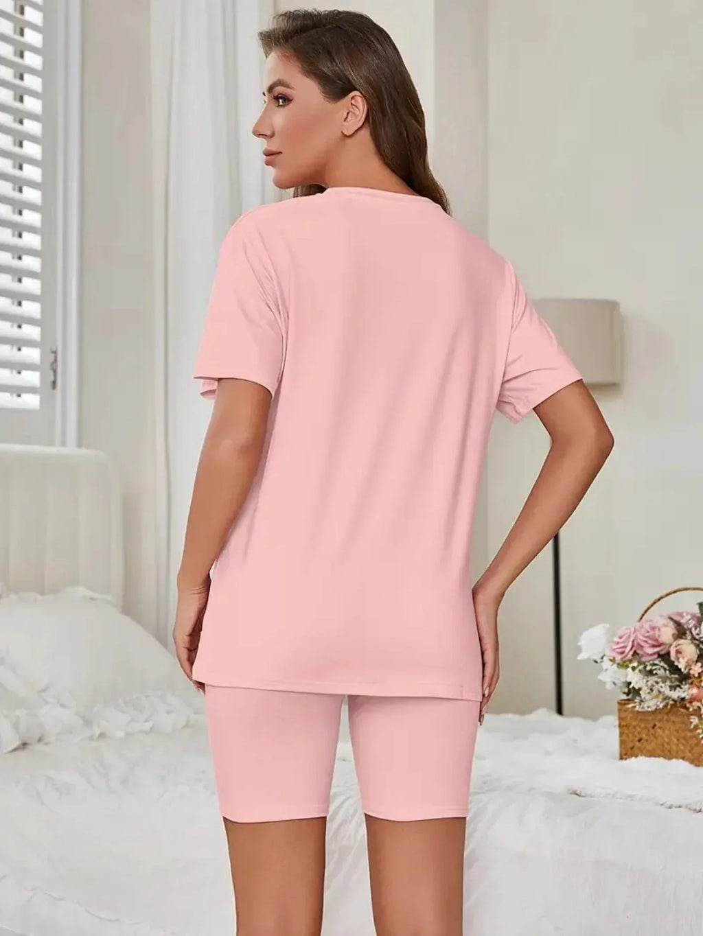 Oversized crew neck t-shirt and biker shorts lounge set - View 9 | TEVQA