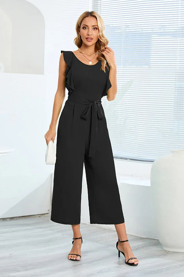 Ruffle Sleeve Wide Leg Jumpsuit - View 8 | TEVQA