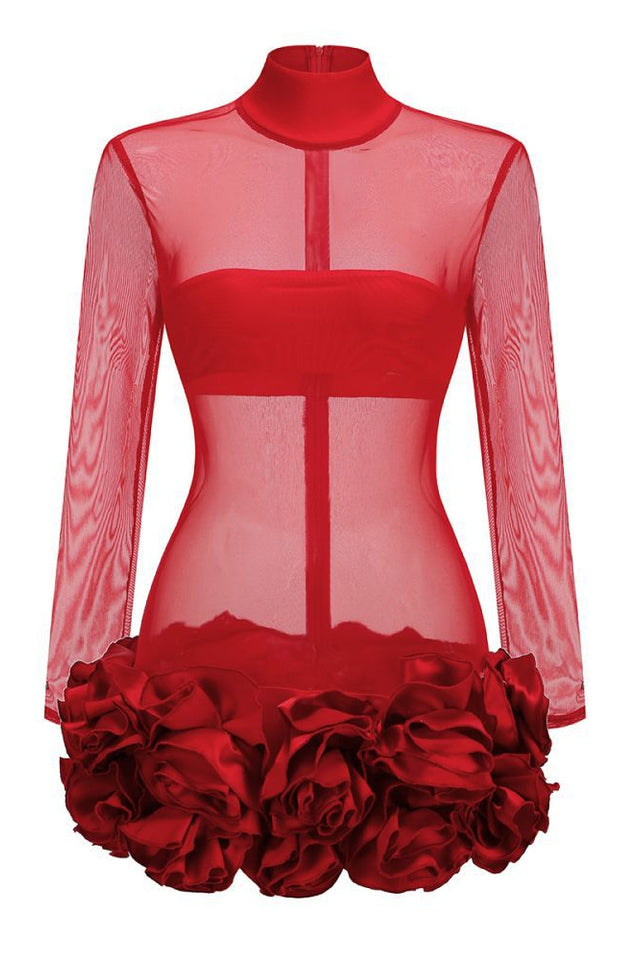 Sally Mock Neck Sheer Mini Dress | Dress In Beauty