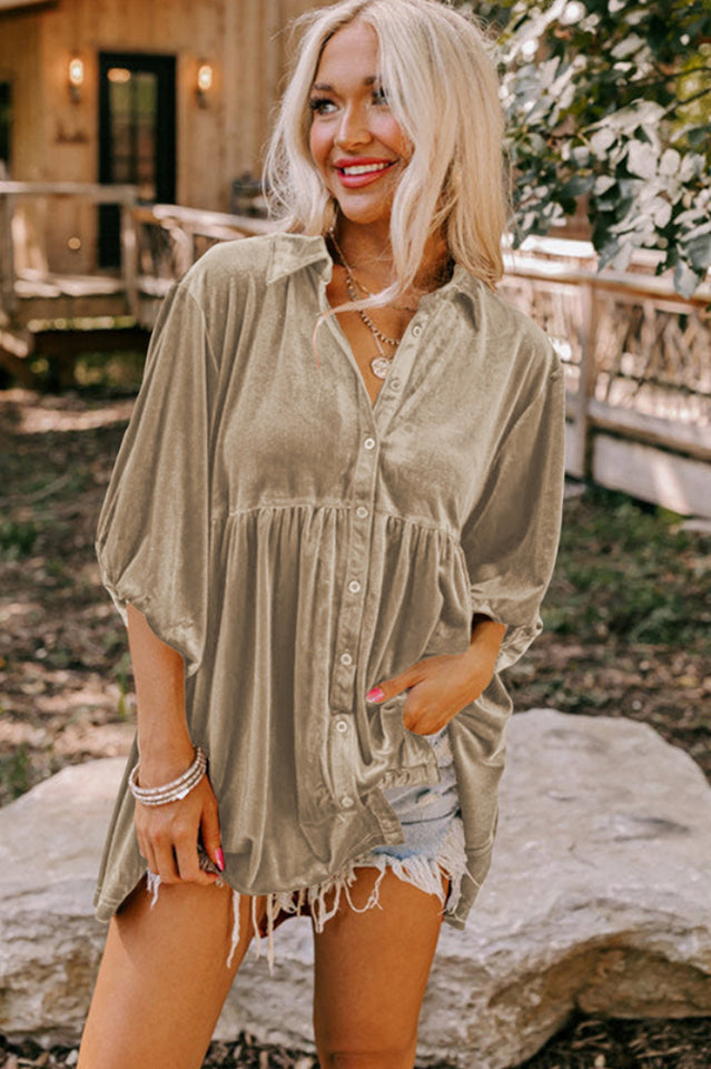 Chestnut Ruffle Velvet Tunic Top | Dress In Beauty