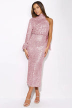 One-shoulder sequin midi dress - View 13 | TEVQA