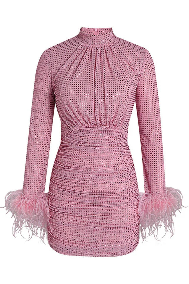 Long sleeve embellished ruched dress - View 11 | TEVQA