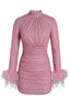 Long sleeve embellished ruched dress - View 11 | TEVQA