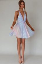 Beaded A-Line Party Dress - View 14 | TEVQA