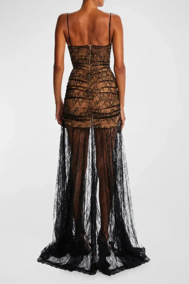 Aliza Lace and Mesh Fit and Flare Dress - View 12 | TEVQA