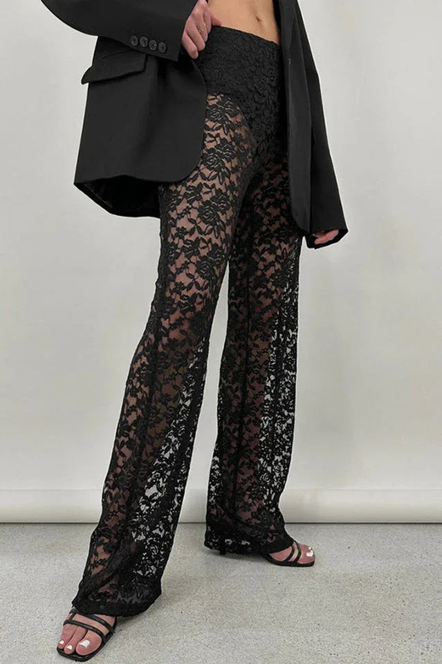 Lace Wide Leg Trousers - View 18 | TEVQA