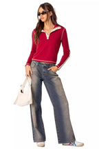 Striped wide leg denim jeans - View 16 | TEVQA