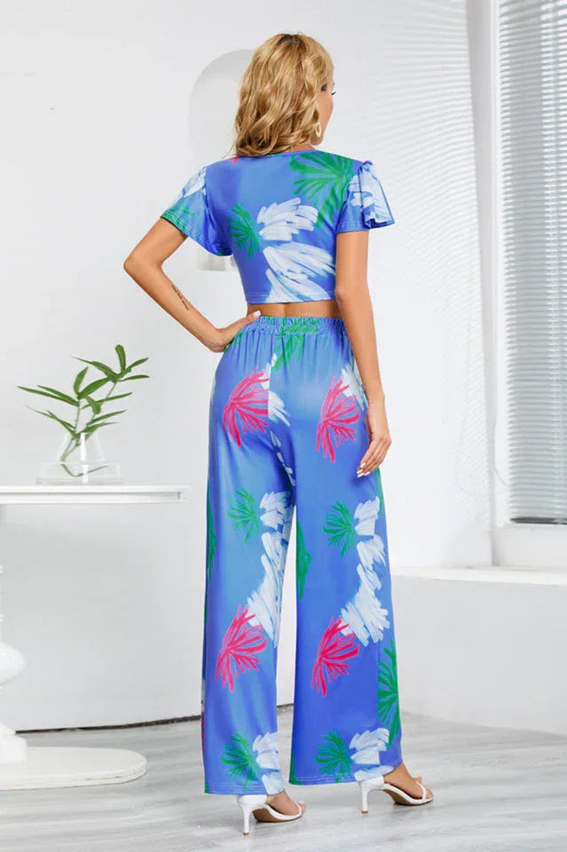 Floral wide leg jumpsuit set - View 8 | TEVQA