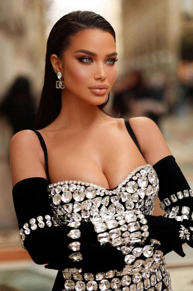 Brisbane Rhinestones Embellished Mini Dress - TEVQA