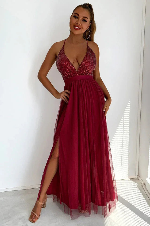 Sequin Tulle Evening Gown - View 14 | TEVQA