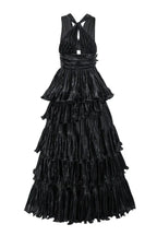 Tiered Halter Neck Metallic Gold Lamé Dress - View 11 | TEVQA