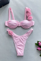Ruched bikini set with floral accents and sweetheart neckline - View 8 | TEVQA