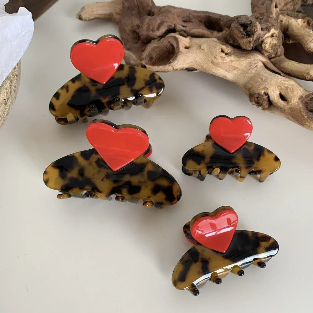 Acetate Heart Claw Clip in Tortoise Shell (4 Inch) - TEVQA