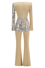 Sequin long sleeve jumpsuit with flared legs - View 9 | TEVQA
