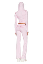 Fitted knit hoodie and trackpant set with V-neckline and thumbholes - View 9 | TEVQA
