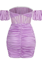 Lilac off-shoulder puff sleeve mini dress - View 7 | TEVQA