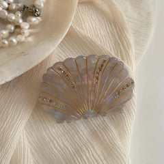 Dainty Acetate Seashell Hair Claw with Rhinestones - 2.5 Inch