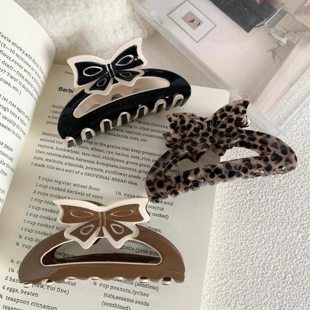 Chic Bow Cutout Acetate Hair Claw Clip - 3.5 Inch Trendy Pattern Collection