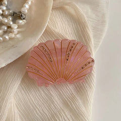 Dainty Acetate Seashell Hair Claw with Rhinestones - 2.5 Inch