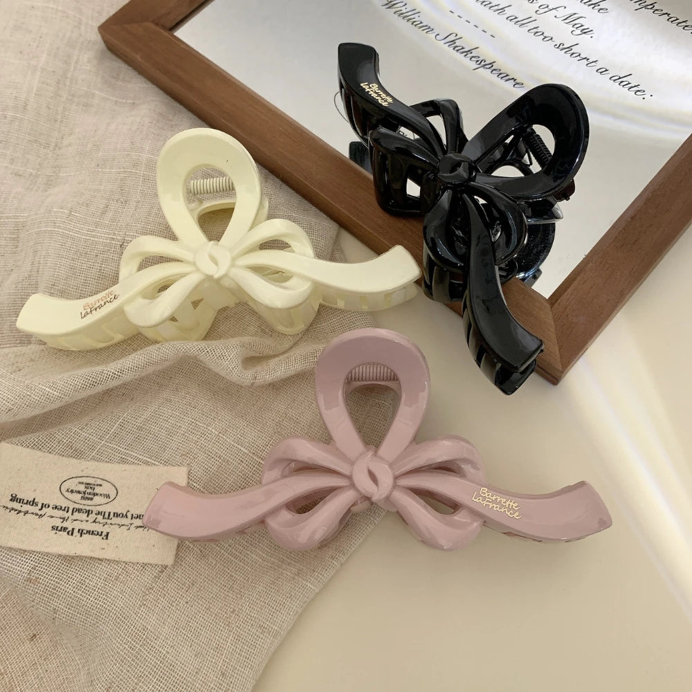 Elegant Ribbon Bow Hair Claw Clip - 5 Inch Large Matte Clip for Thick Hair
