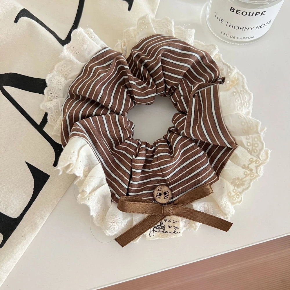 Classic Preppy Stripe Scrunchie (Lace or Bow Style)