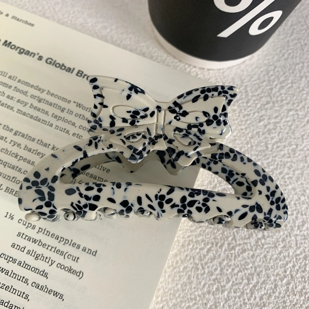 Chic Bow Cutout Acetate Hair Claw Clip - 3.5 Inch Trendy Pattern Collection