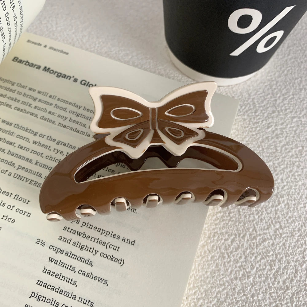 Chic Bow Cutout Acetate Hair Claw Clip - 3.5 Inch Trendy Pattern Collection