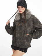 Vintage Distressed Faux Suede Biker Jacket - TEVQA