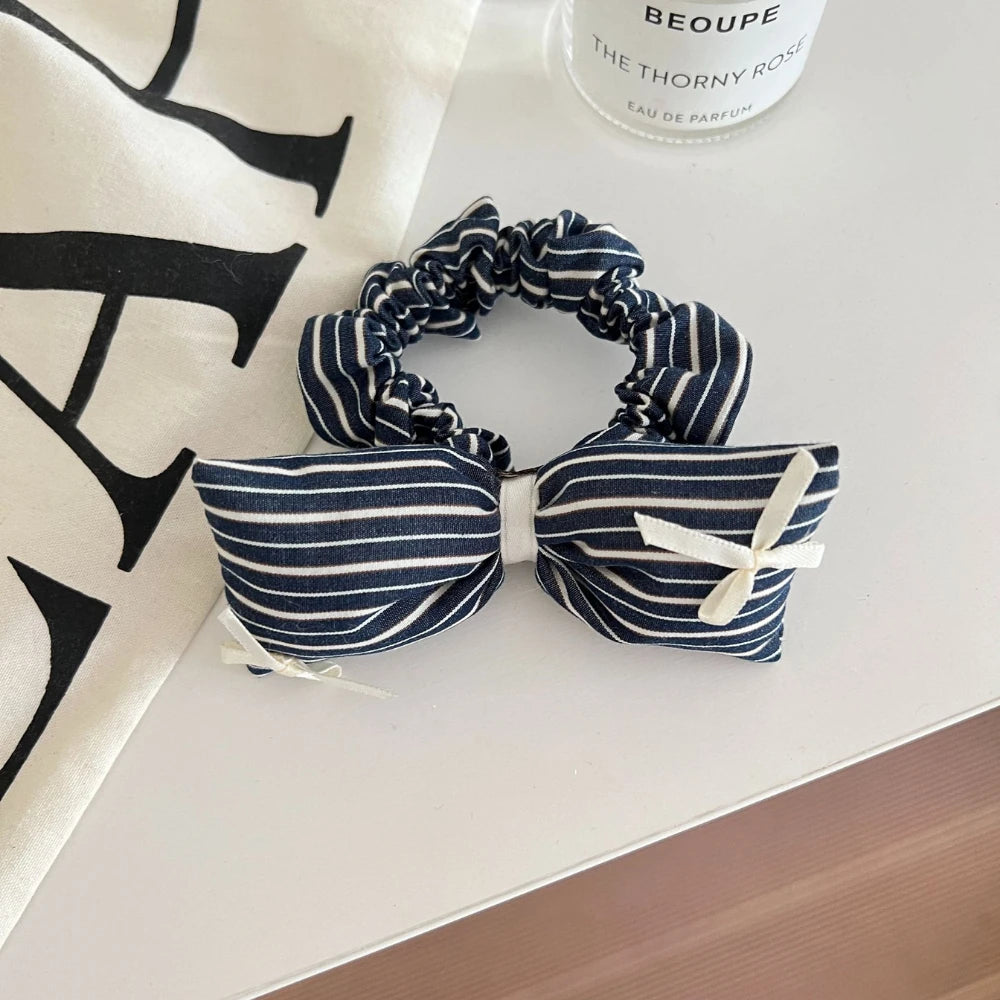 Classic Preppy Stripe Scrunchie (Lace or Bow Style)