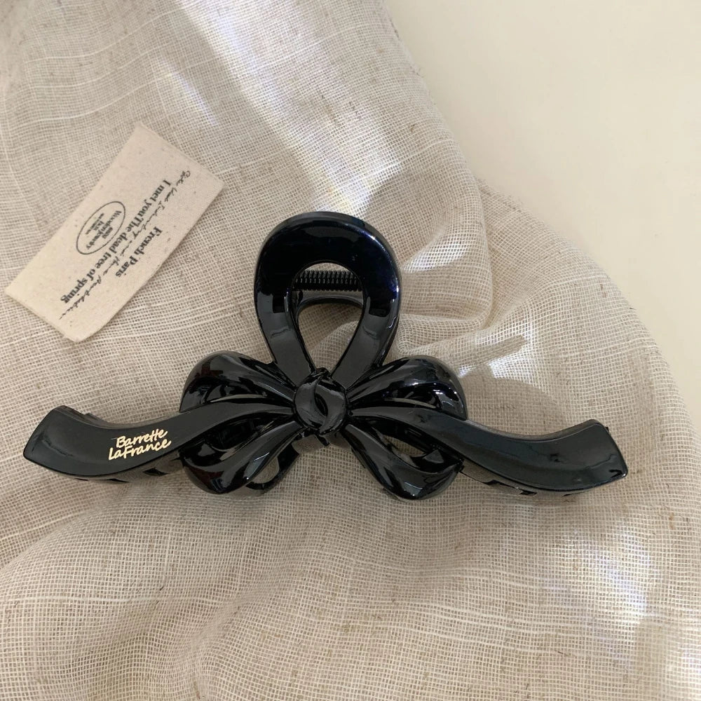Elegant Ribbon Bow Hair Claw Clip - 5 Inch Large Matte Clip for Thick Hair