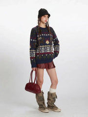 Vintage Navy Fair Isle Holiday Sweater - TEVQA