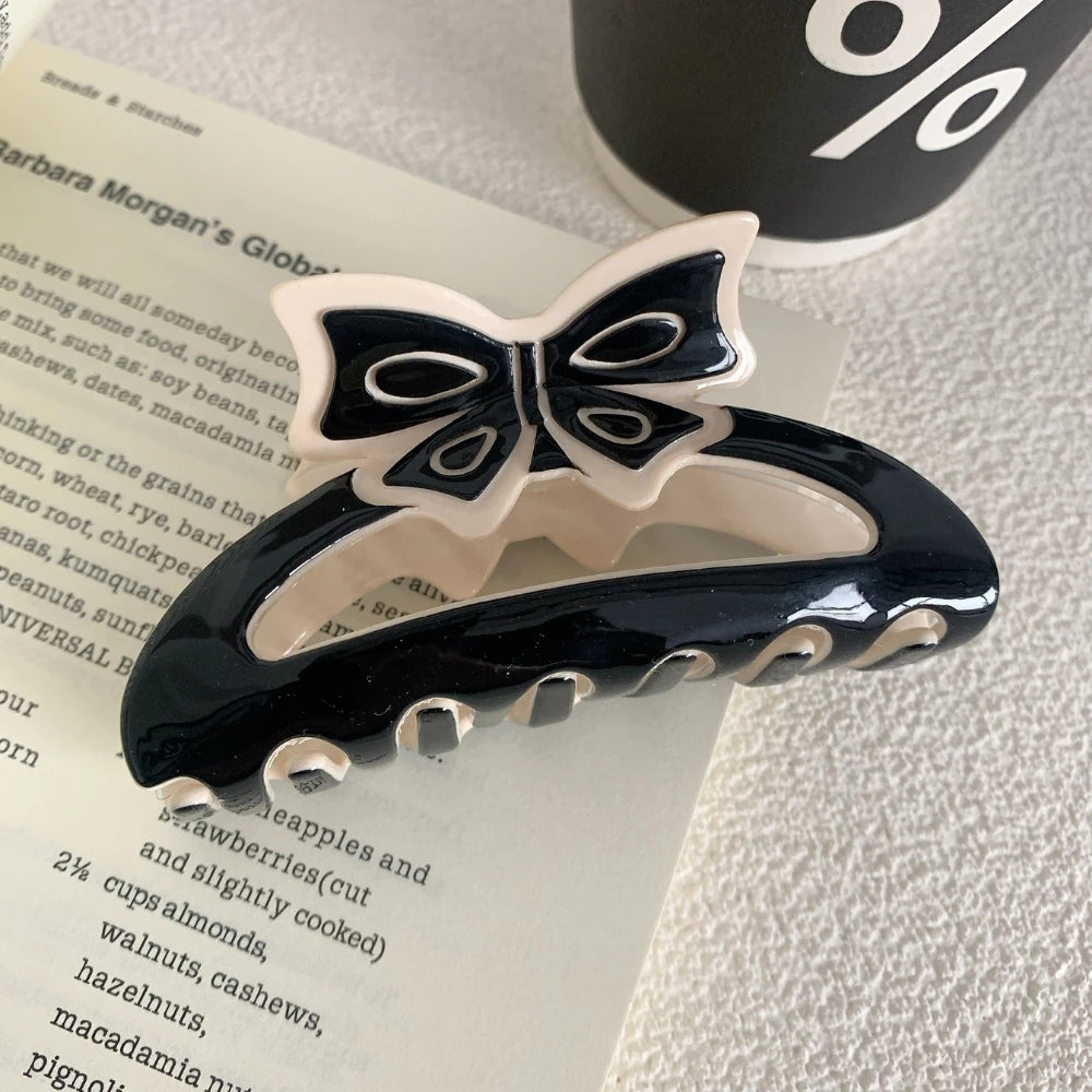 Chic Bow Cutout Acetate Hair Claw Clip - 3.5 Inch Trendy Pattern Collection