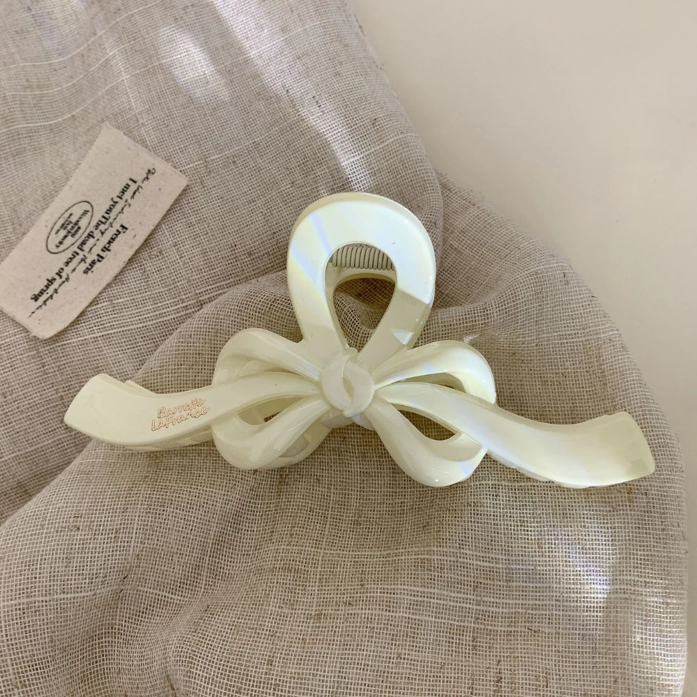 Elegant Ribbon Bow Hair Claw Clip - 5 Inch Large Matte Clip for Thick Hair