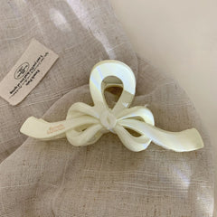 Elegant Ribbon Bow Hair Claw Clip - 5 Inch Large Matte Clip for Thick Hair