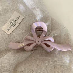 Elegant Ribbon Bow Hair Claw Clip - 5 Inch Large Matte Clip for Thick Hair