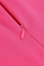 Rose pink satin mermaid hem evening dress with long lace sleeves and high neckline - View 6 | TEVQA