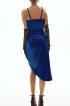 Wrap V Neck High Slit Draped Slip Midi Dress - TEVQA