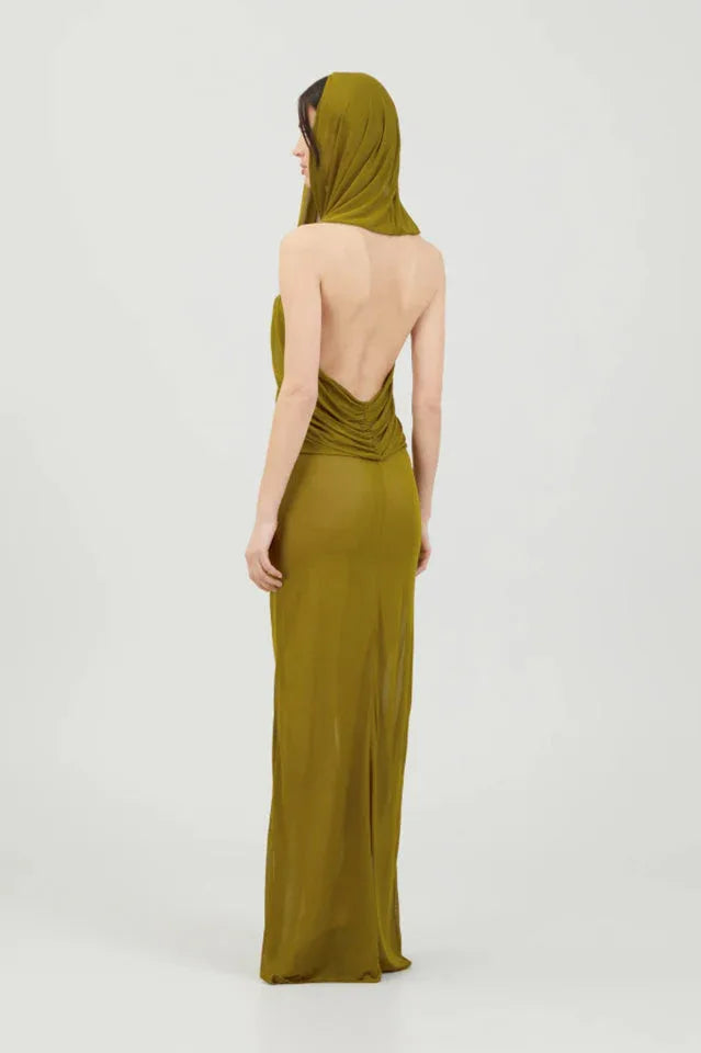 Ruched Maxi Dress with Headscarf - View 15 | TEVQA