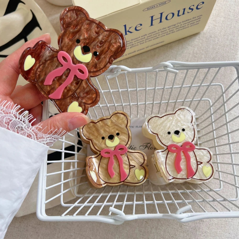 Cute Teddy Bear Acetate Hair Claw Clip - 3.3 Inch Whimsical Accessory