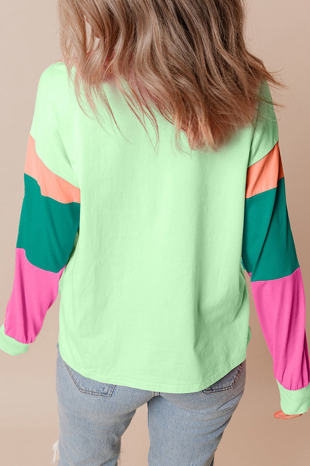 Colorblock Patchwork Long Sleeve Loose Top | Dress In Beauty