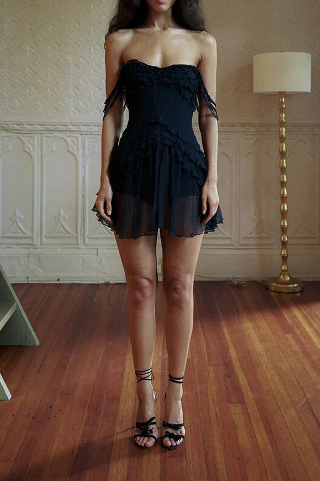 Strapless mini dress with fit and flare silhouette - View 6 | TEVQA