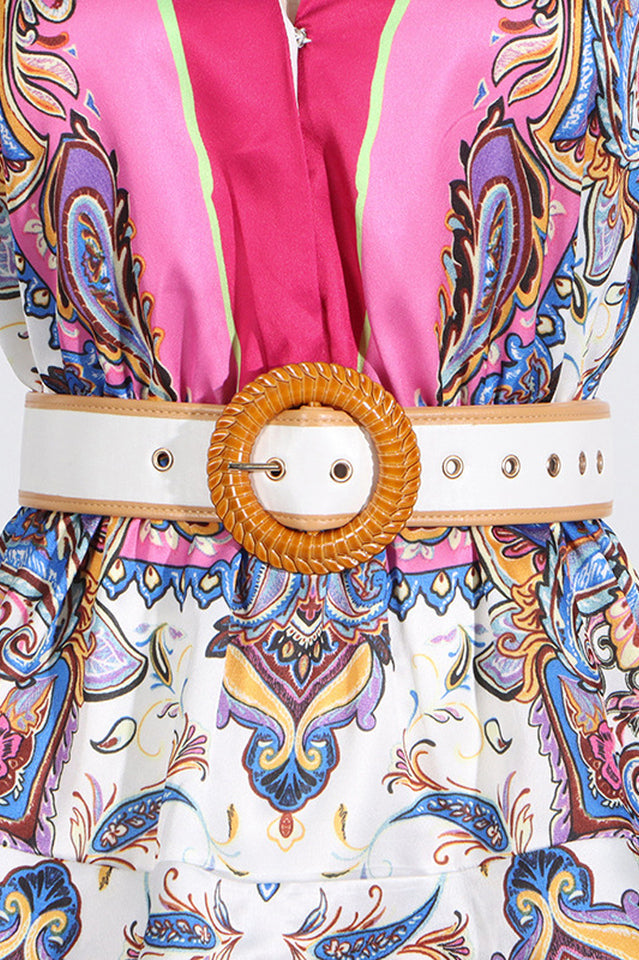 Paisley Print V-Neck Mini Dress With Belt | Dress In Beauty