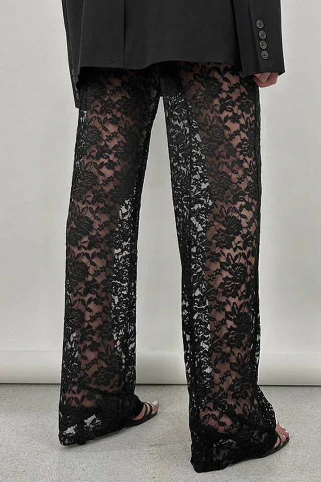 Lace Wide Leg Trousers - View 19 | TEVQA